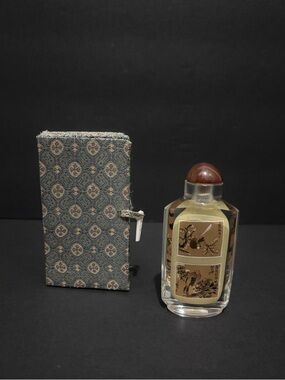 Vintage Japanese Reverse Painted Glass Snuff Bottle with Case